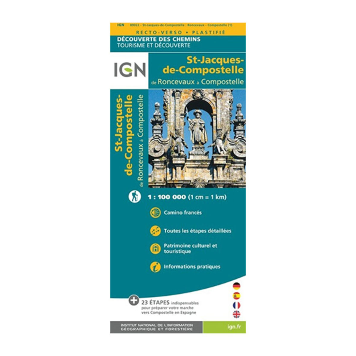 Carte plastifiée IGN - St-Jacques-de-Compostelle - Roncevaux à Compostelle