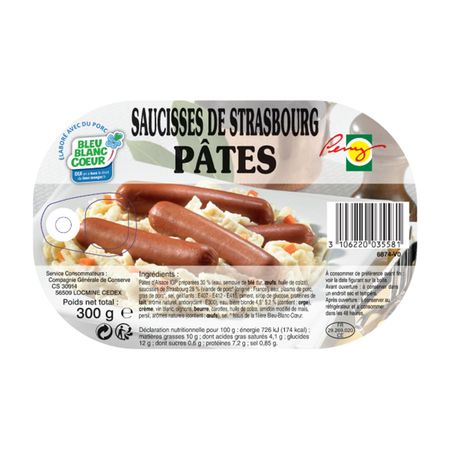 Saucisses de Strasbourg et pâtes