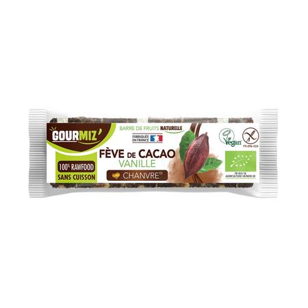 Barre crue Gourmiz bio - Fève de cacao, vanille, chanvre