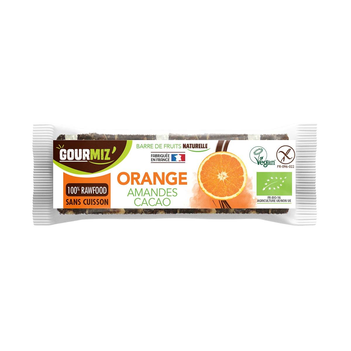 Barre crue Gourmiz bio - Orange, amandes, cacao