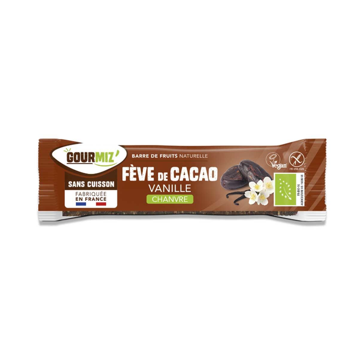 Barre crue Gourmiz bio - Fève de cacao, vanille, chanvre