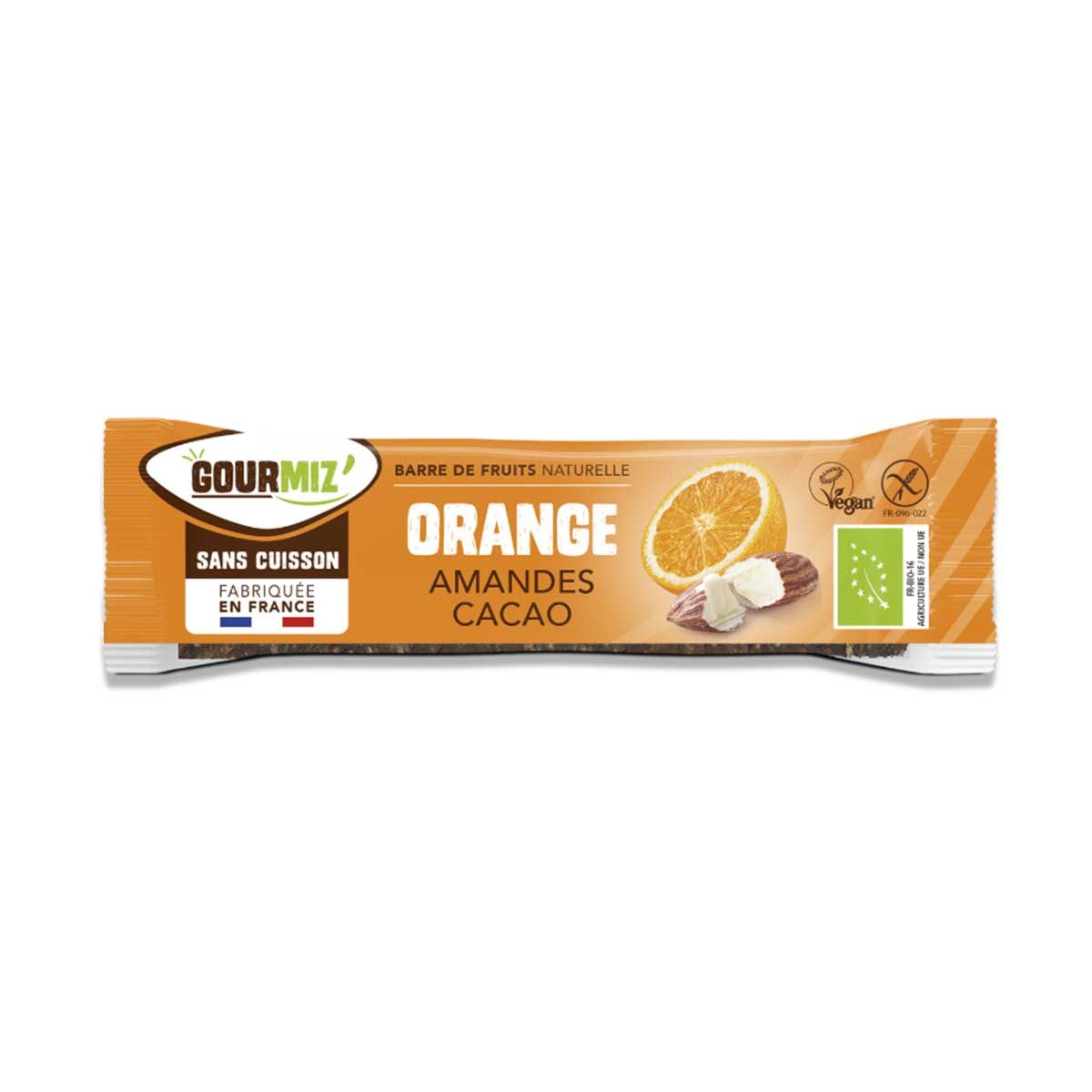 Barre crue Gourmiz bio - Orange, amandes, cacao