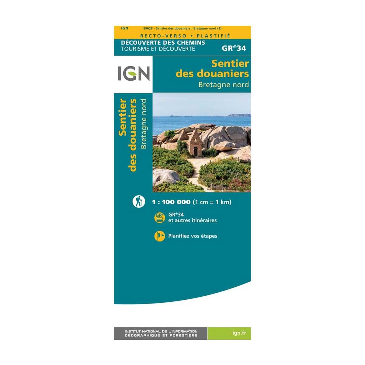 Carte plastifiée IGN - GR34 - Sentiers des douaniers - Bretagne Nord