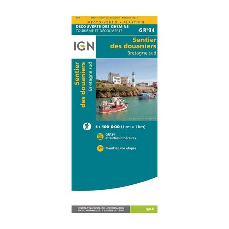 Carte plastifiée IGN - GR34 - Sentiers des douaniers - Bretagne Sud