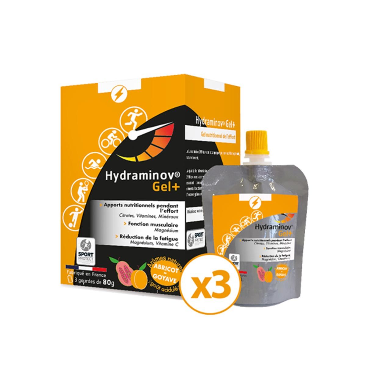 Hydraminov Gel+ - Gel nutritionnel Effinov x 3 - Abricot, goyave